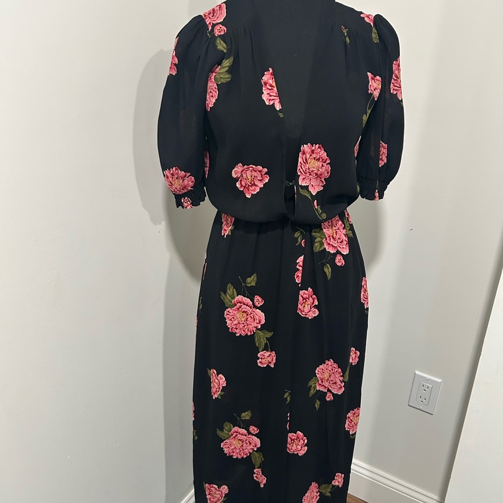 Reformation Black Pink Floral Puff Sleeve Dress. Gorgeous - Picture 4 of 4